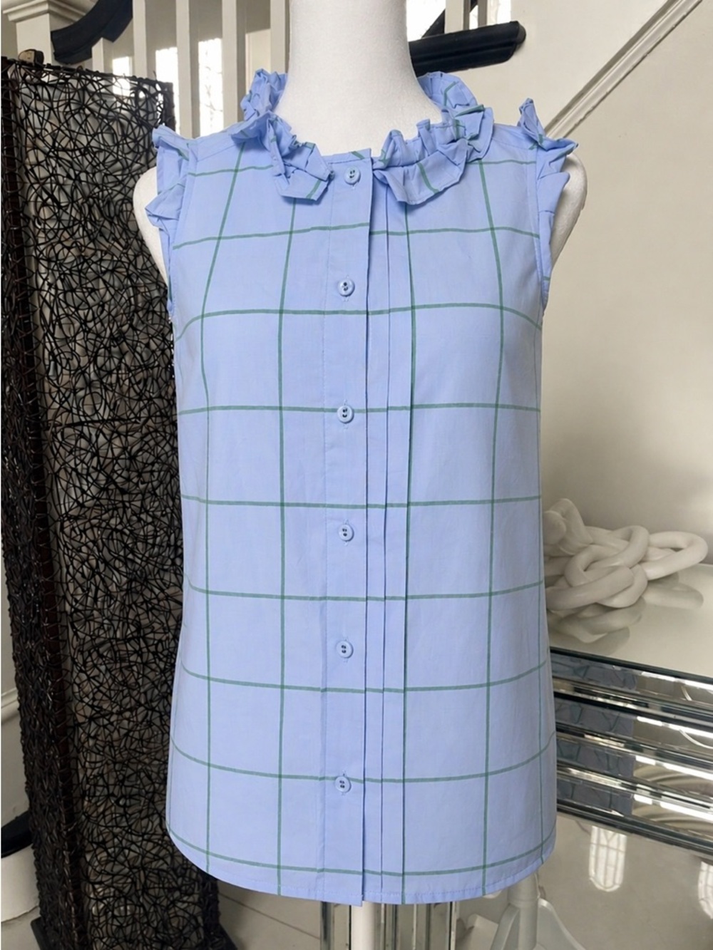 J.Crew | Pleated Ruffle Top in Windowpane